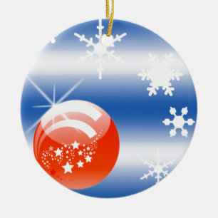 Ornamento De Cerâmica Bola de Natal Floco de neve azul branco vermelho