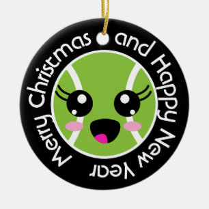 Ornamento De Cerâmica Bola de tênis bonitinha com desejo de Natal, perso