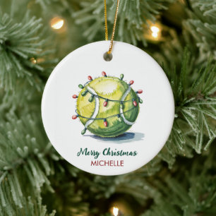 Ornamento De Cerâmica  Bola de Tênis com Chapéu de Papai Noel Natal Pers