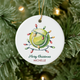 Ornamento De Cerâmica  Bola de Tênis com Chapéu de Papai Noel Natal Pers