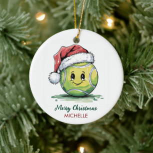 Ornamento De Cerâmica  Bola de Tênis com Chapéu de Papai Noel Natal Pers