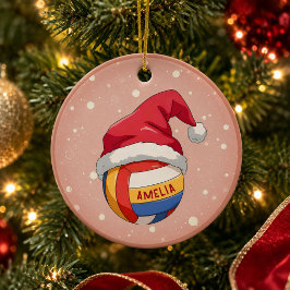 Ornamento De Cerâmica Bola de Volei com Nome de Chapéu Vermelho de Papai