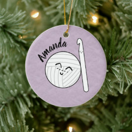 Ornamento De Cerâmica Bola de Yarn de Cartoon & Gancho de Crochet + Nome