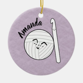 Ornamento De Cerâmica Bola de Yarn de Cartoon & Gancho de Crochet + Nome