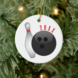 Ornamento De Cerâmica Bola e Pino de Boliche de Natal
