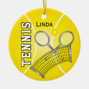 Ornamento De Cerâmica Bola e rede amarelas de tênis