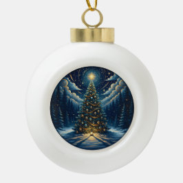 Ornamento De Cerâmica Bola Enfeite de Natal 2025 – Árvore Noturna de Inverno 