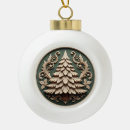 Ornamento De Cerâmica Bola Enfeite de Natal 2025 – Estilo de Madeira Talhada