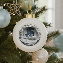 Ornamento De Cerâmica Bola Enfeite de Natal de Veado do Bosque de Inverno