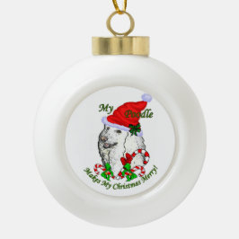 Ornamento De Cerâmica Bola Feliz de Natal de Poodle