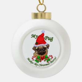 Ornamento De Cerâmica Bola Feliz de Natal Pug