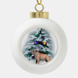 Ornamento De Cerâmica Bola Fronteira Terrier Natal