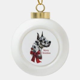 Ornamento De Cerâmica Bola Harlequin Great Dane Christmas