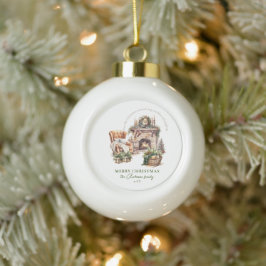 Ornamento De Cerâmica Bola Nome da família Cozy Christmas Gift
