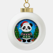Panda Fofa de Suéter de Natal Usa Chapéu de Papai
