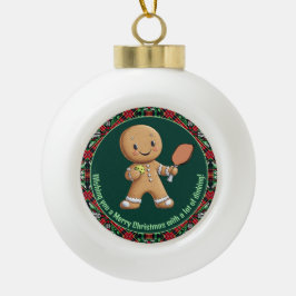 Ornamento De Cerâmica Bola Pickleball 🎄 Feliz Natal, texto personalizado