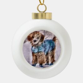 Ornamento De Cerâmica Bola Poodle Christmas Art