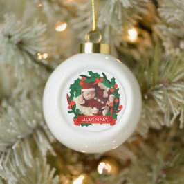 Ornamento De Cerâmica Bola Primeiro Natal do Bebê Floral de Natal Foto