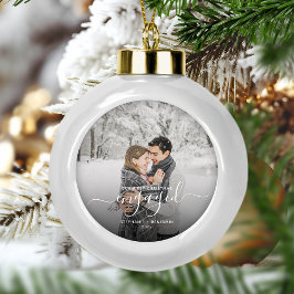 Ornamento De Cerâmica Bola Primeiro Natal Foto Personalizada Engajada Escrita