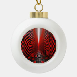 Ornamento De Cerâmica Bola Red & Black Checkerboard Hallway With Light     