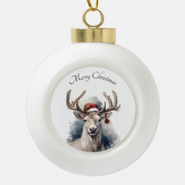 Ornamento De Cerâmica Bola Reindeer de Natal, personalizável