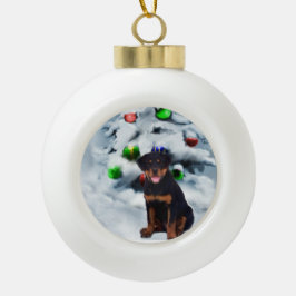 Ornamento De Cerâmica Bola Rottweiler Natal