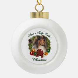 Ornamento De Cerâmica Bola Rough Collie Christmas