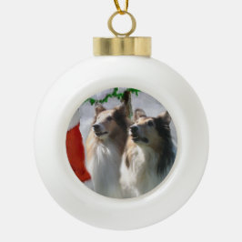 Ornamento De Cerâmica Bola Rough Collies Reúne Papais noeis Natal