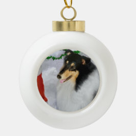 Ornamento De Cerâmica Bola Tricolor Collie Natal