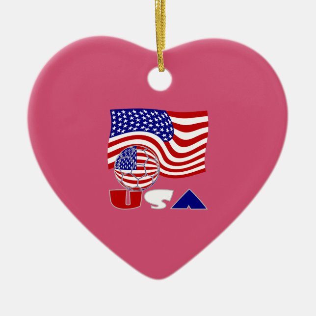 Ornamento De Cerâmica Bola Vermelha Profunda do Soccer de Bandeira dos E (Frente)