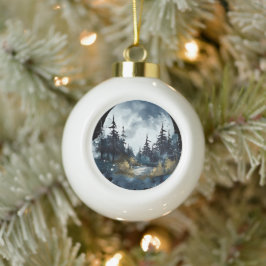 Ornamento De Cerâmica Bola Vista Nightsky de Aquarela com Lua Grande