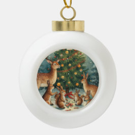 Ornamento De Cerâmica Bola Woodland Animal Christmas Scene