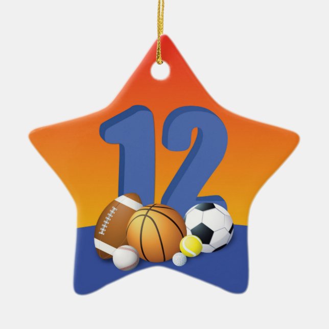 Ornamento De Cerâmica Bolas de Esportes de Aniversário 12 (Frente)