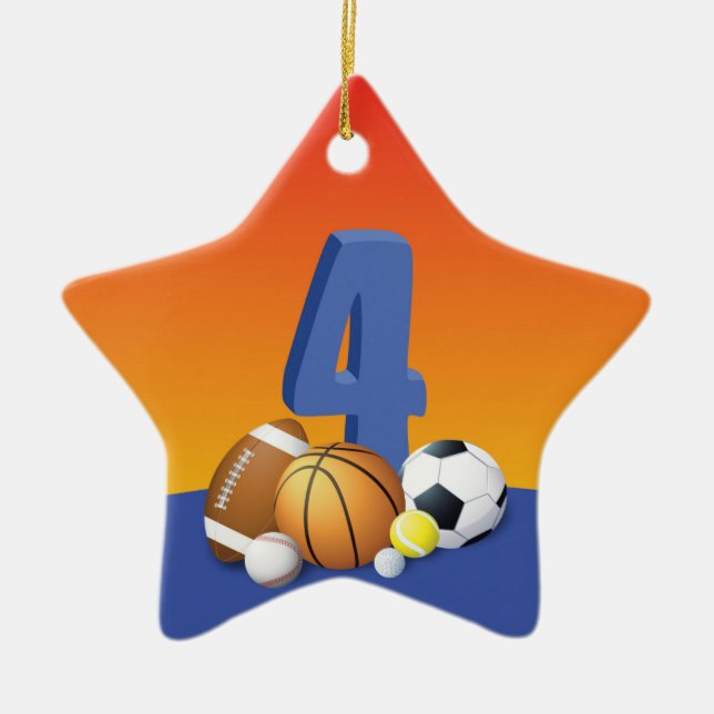 Ornamento De Cerâmica Bolas de Esportes de Quarto Aniversário (Frente)