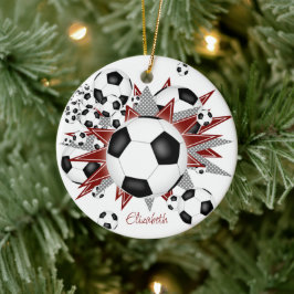 Ornamento De Cerâmica bolas de futebol estrelas cinza de maroon esportes