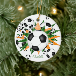 Ornamento De Cerâmica bolas de futebol estrelas verdes laranja esportes