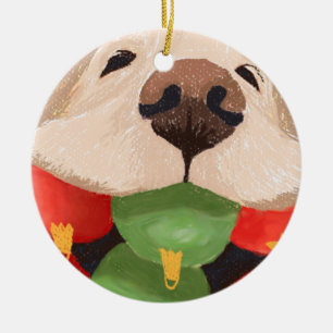 Ornamento De Cerâmica Bolas de Natal Engraçadas na Boca de Golden Retrie