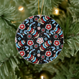 Ornamento De Cerâmica Bold Folk Floral Pattern