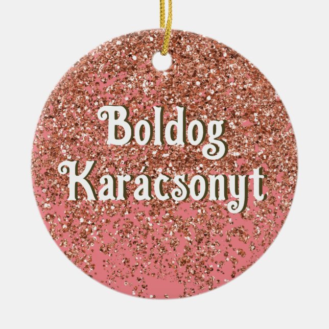 Ornamento De Cerâmica Boldog Karácsonyt | Feliz Natal em húngaro S (Frente)