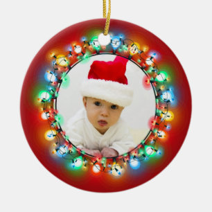 Ornamento De Cerâmica Bolhas de Natal com Fundo Vermelho