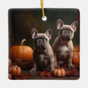 Ornamento De Cerâmica Boliche Francês Puppy Autumn Delight Pumpkin