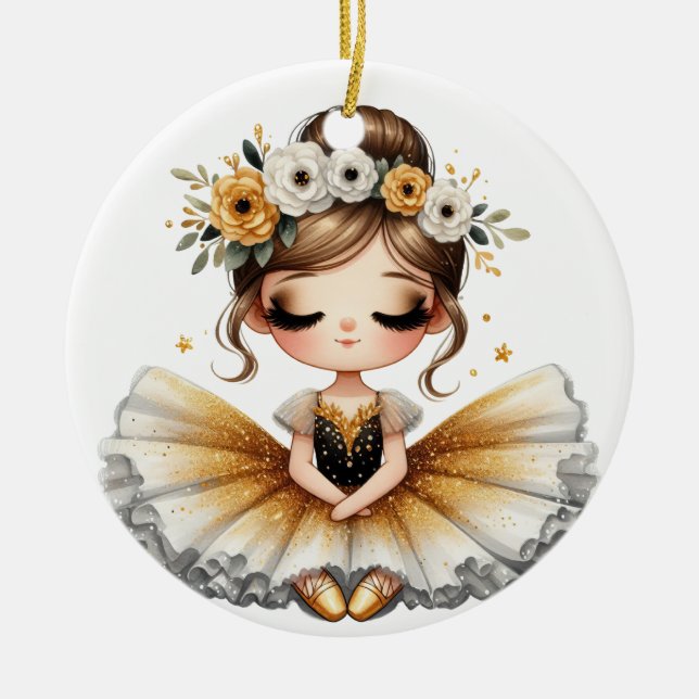 ORNAMENTO DE CERÂMICA BOLINHA DE BOLA NEGRA E DOURADA (Frente)