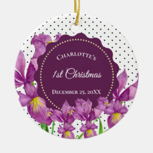 Ornamento De Cerâmica Bolinhas Botânicas De Iris Purple De Aquarela