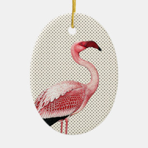 Ornamento De Cerâmica Bolinhas cor-de-rosa do flamingo e do vintage