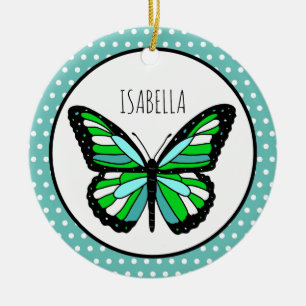 Ornamento De Cerâmica Bolinhas de borboletas Natal personalizado