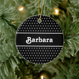 Ornamento De Cerâmica Bolinhas de nome personalizado preto e branco