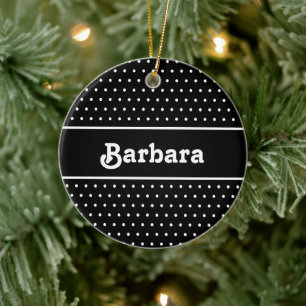Ornamento De Cerâmica Bolinhas de nome personalizado preto e branco