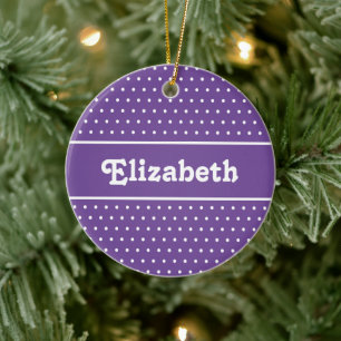 Ornamento De Cerâmica Bolinhas de Nome Personalizado Roxo e Branco