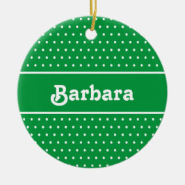 Ornamento De Cerâmica Bolinhas de nome personalizado verde e branco