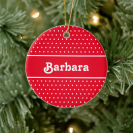 Ornamento De Cerâmica Bolinhas de Nome Personalizado Vermelho e Branco